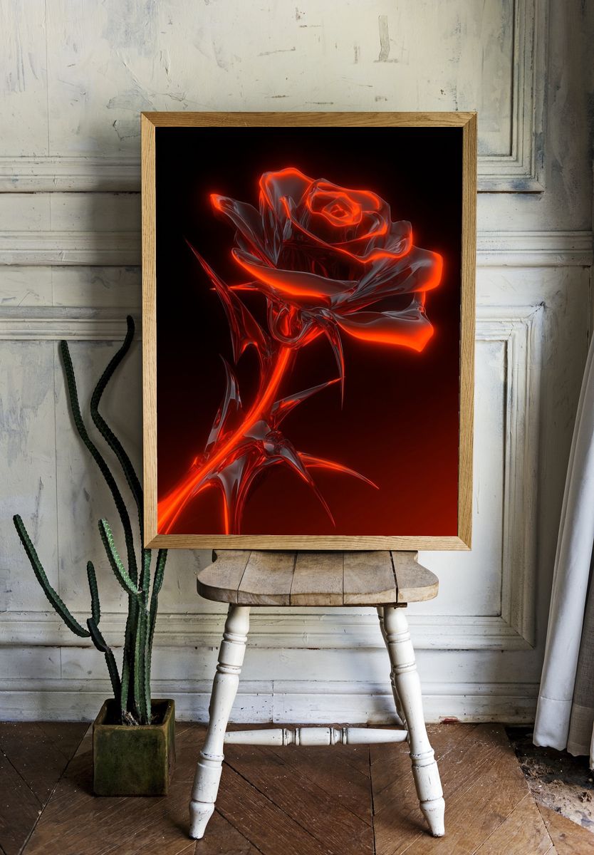 Glowing Red Rose — Digital Art Print room preview