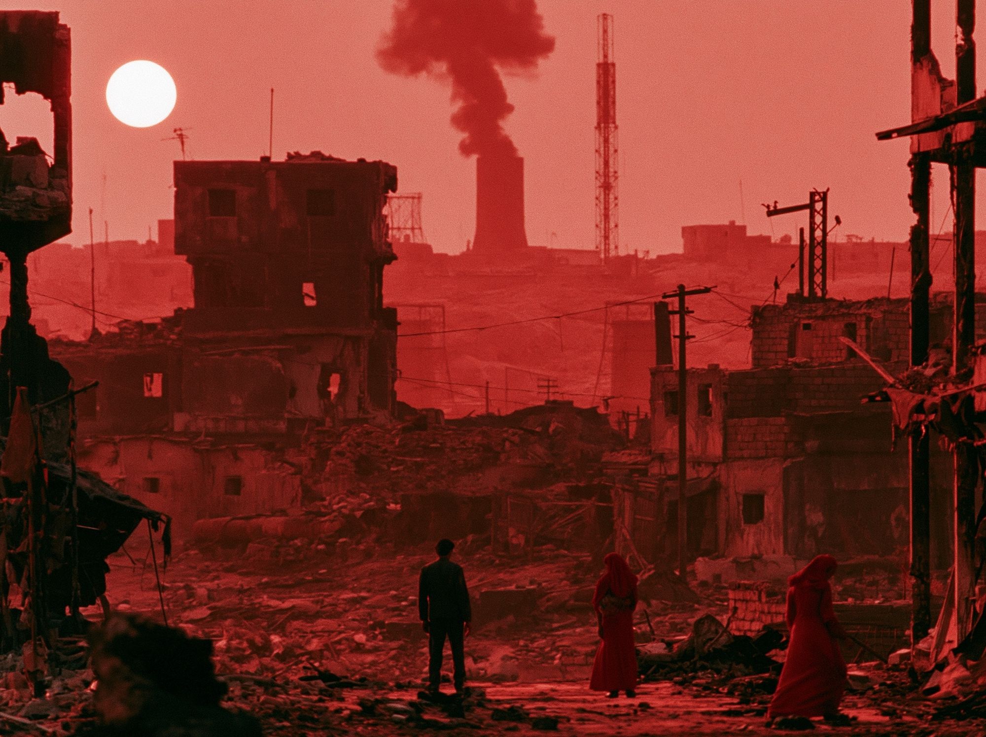 Red Dystopian Ruins Photography Poster. poster detail