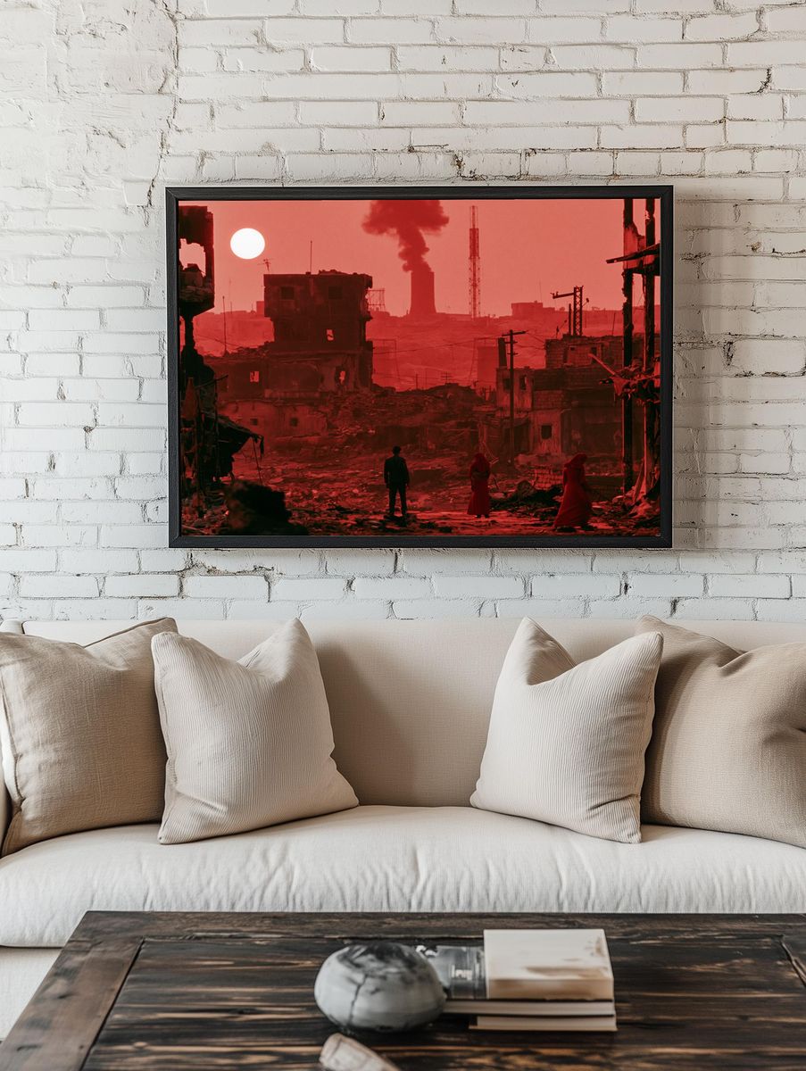 Red Dystopian Ruins Photography Poster. room preview