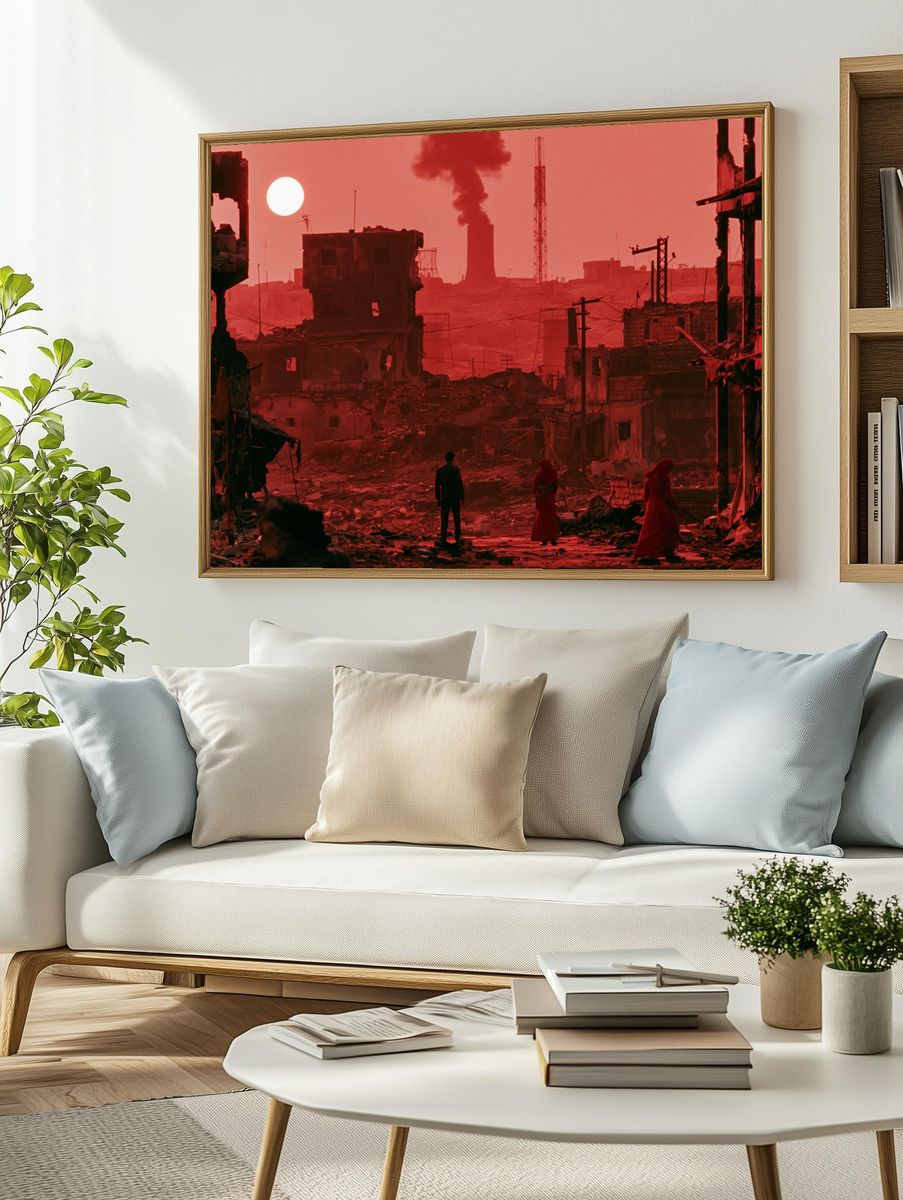 Red Dystopian Ruins Photography Poster. — room view 2
