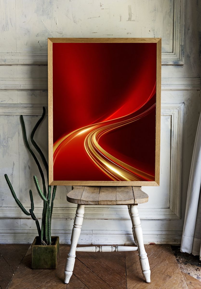 Dynamic Red Waves — Abstract Print room preview