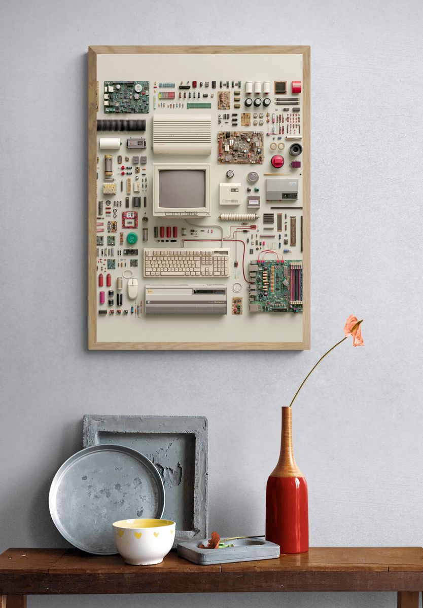 Retro Electronics Flat Lay Poster. — room view 3