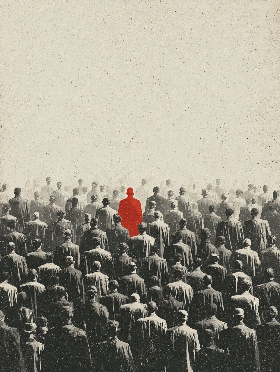 Red Figure in a Crowd — Fine Art Print. poster — fine-art art