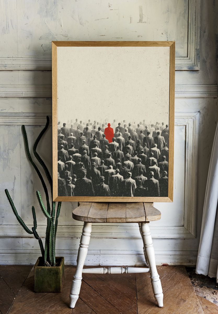 Red Figure in a Crowd — Fine Art Print room preview