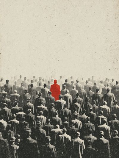 Red Figure in a Crowd — Fine Art Print. poster print