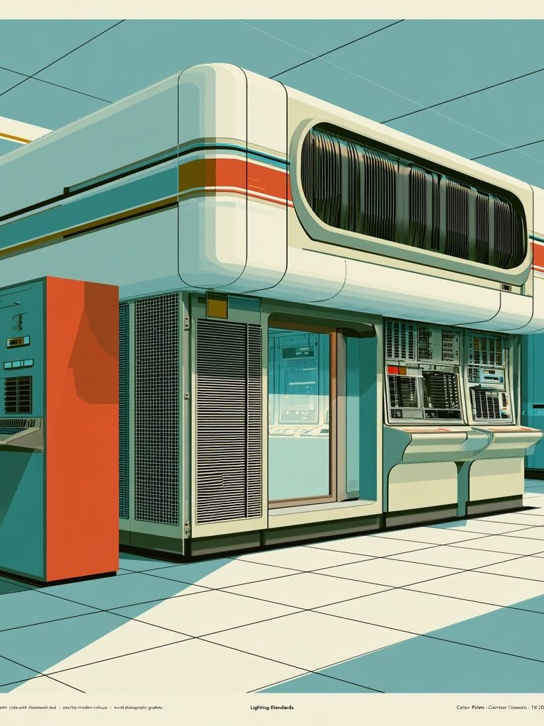 Retro Futuristic Control Room Poster. poster detail