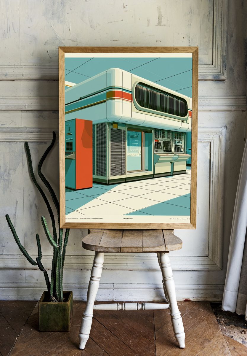Retro Futuristic Control Room Poster. room preview