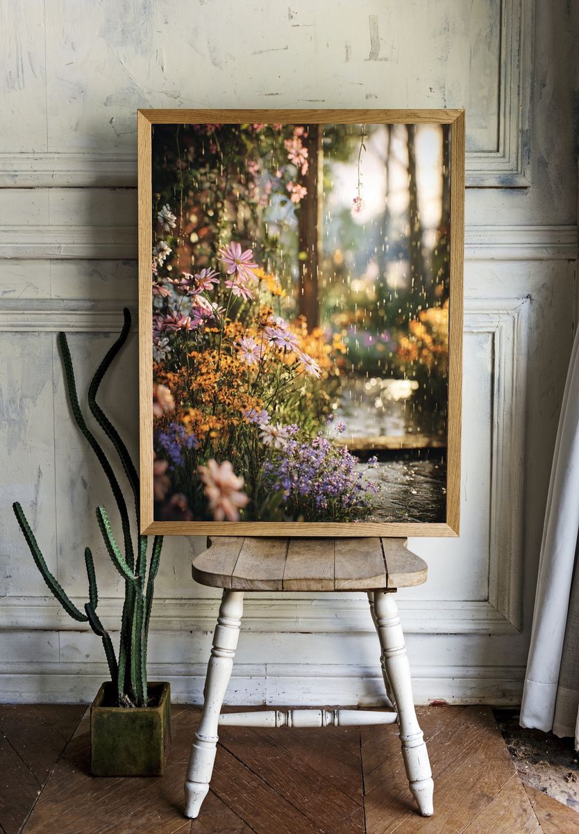 Rainy Flower Garden Poster. — room view 1