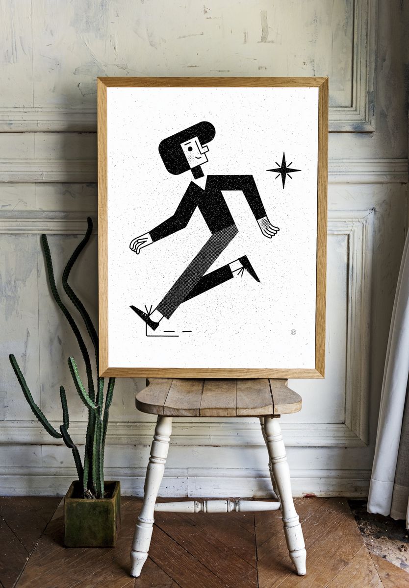 Running Figure Black-White Poster. — room view 1