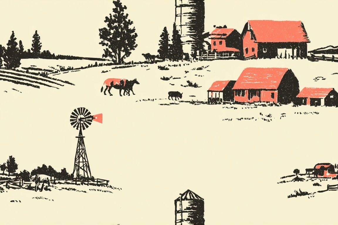 Rustic Farm Landscape — Vintage Print. poster detail