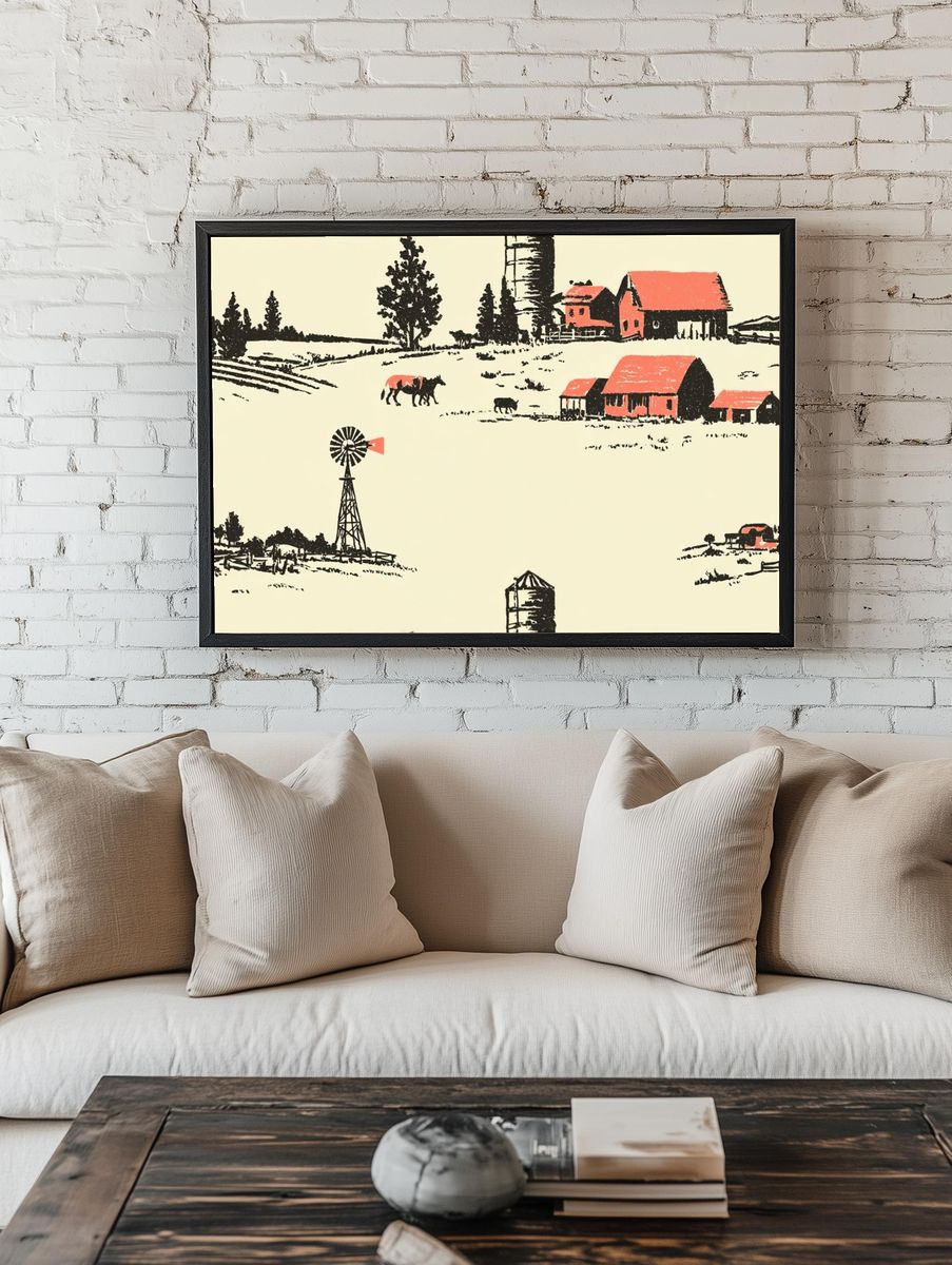 Rustic Farm Landscape — Vintage Print. — room view 1