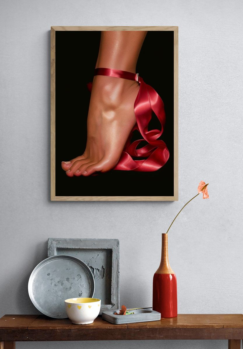 Red Ribbon Foot Photography Poster. — room view 3
