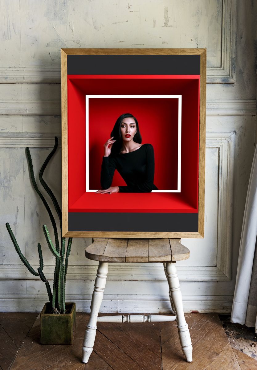 Red Frame Portrait Photography Poster. — room view 1