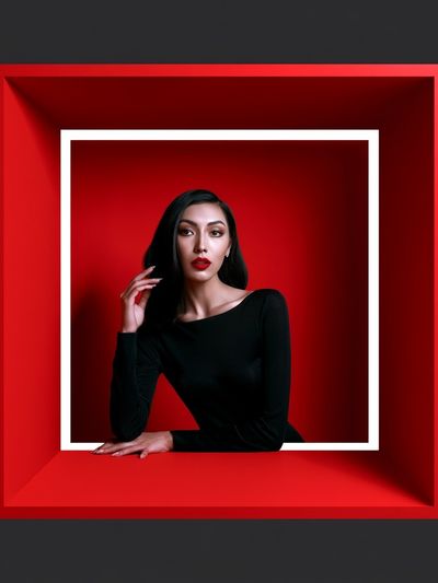 Red Frame Portrait Photography Poster. poster