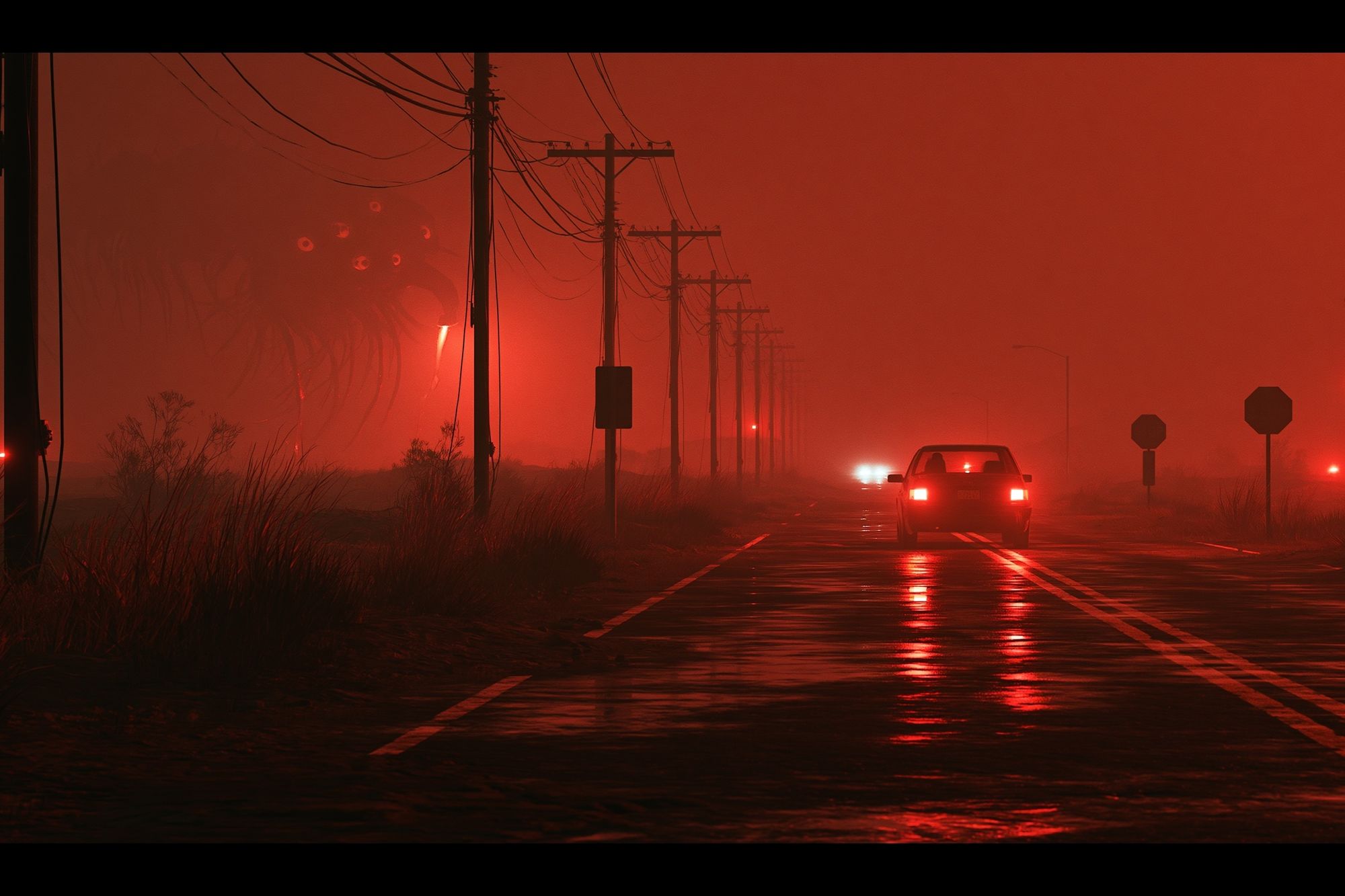 Red Fog Roadscape Photography Poster. poster detail