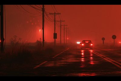 Red Fog Roadscape Photography Poster. poster
