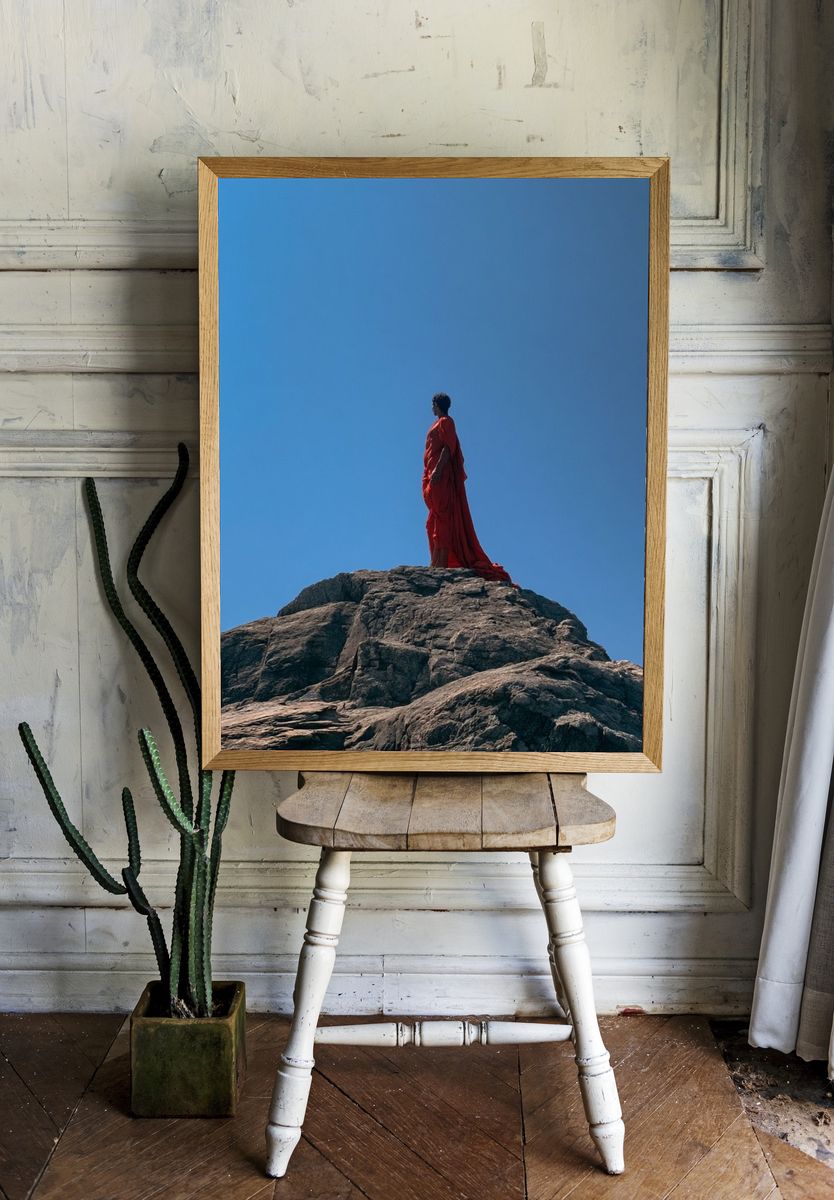 Red Figure on Rock Photography Poster. room preview