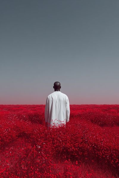 Man in Red Flower Field — Photography Print. poster