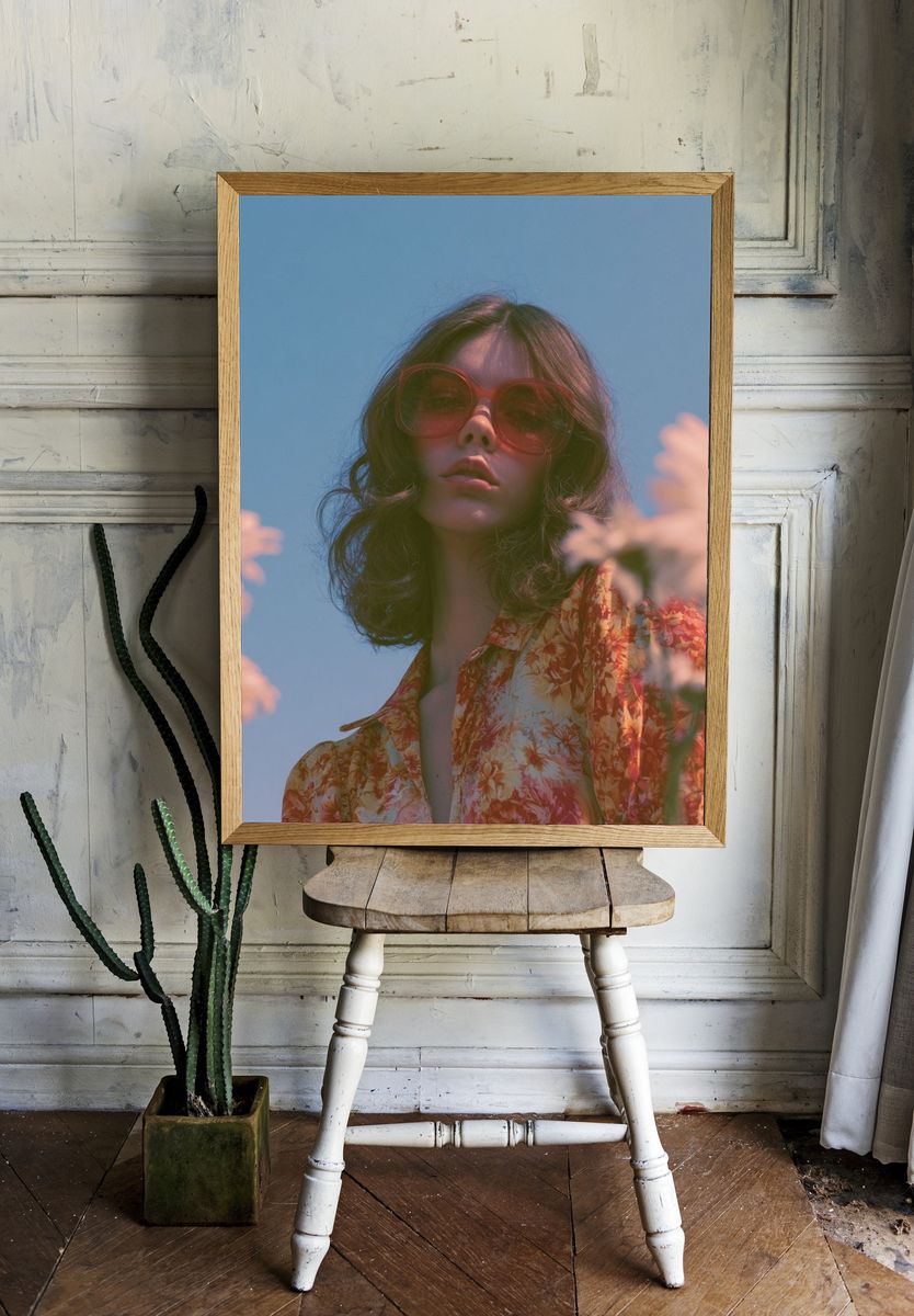 Retro Floral Portrait Photography Poster. — room view 1