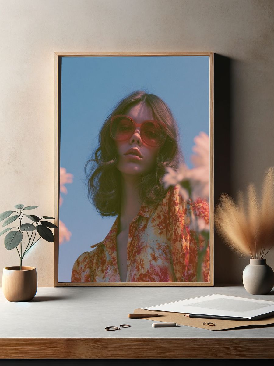 Retro Floral Portrait Photography Poster. — room view 2