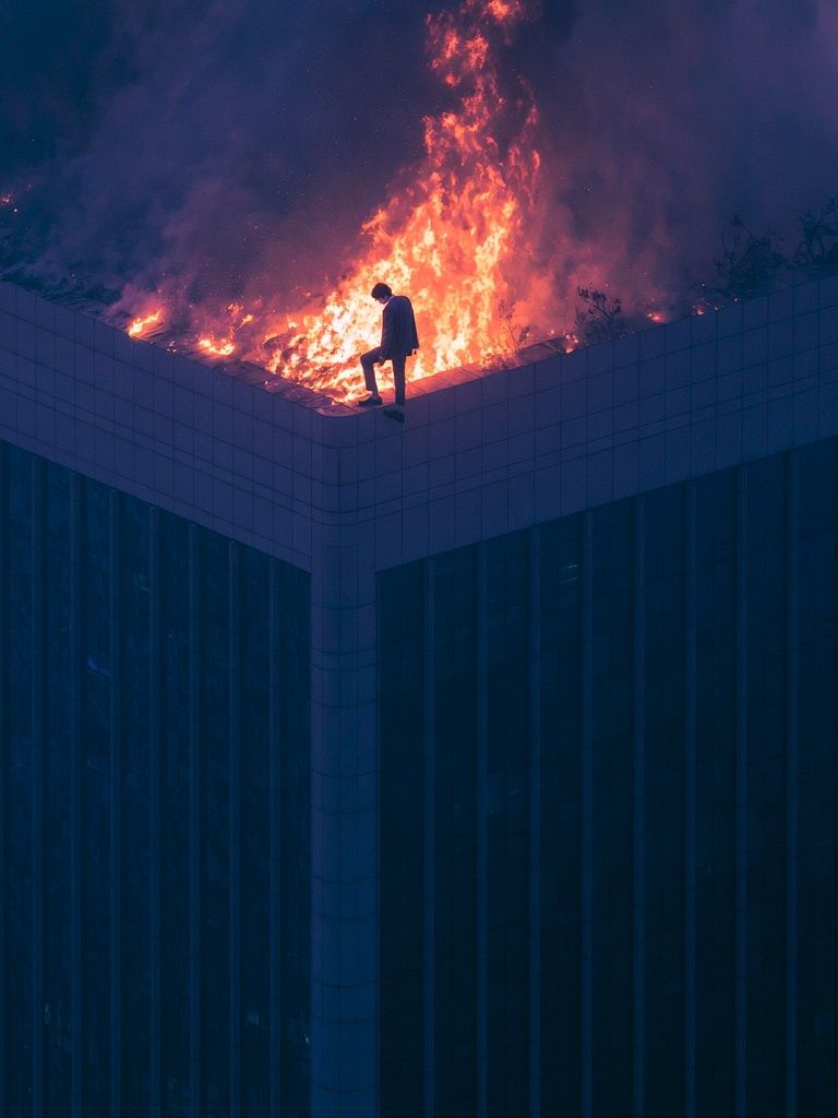 Rooftop Fire Silhouette Photography Poster. poster — photography art