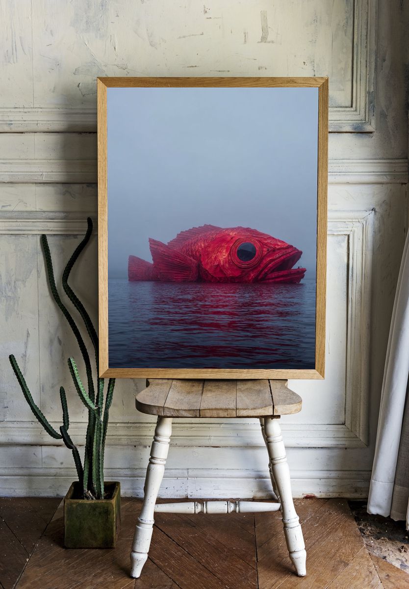 Giant Red Fish Sculpture — Fine Art Print room preview