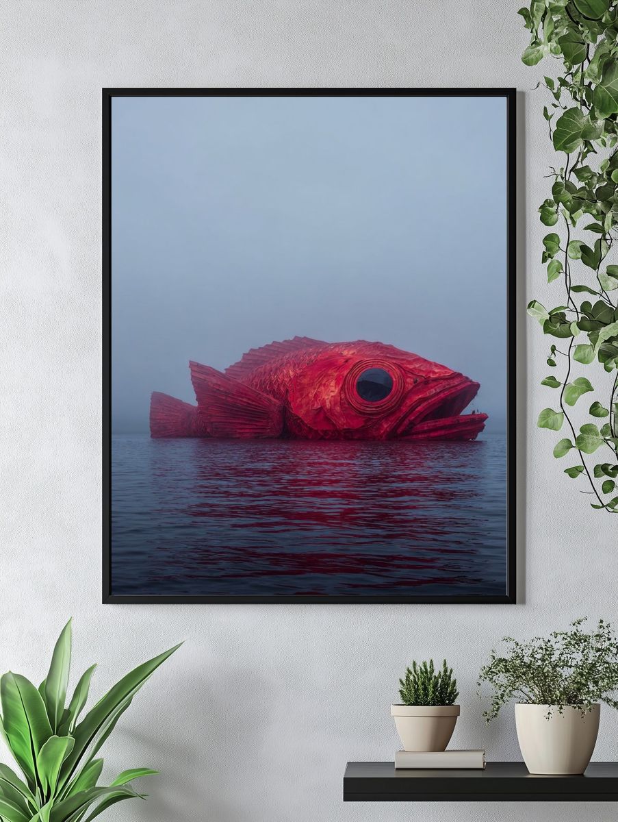 Giant Red Fish Sculpture — Fine Art Print. — room view 4