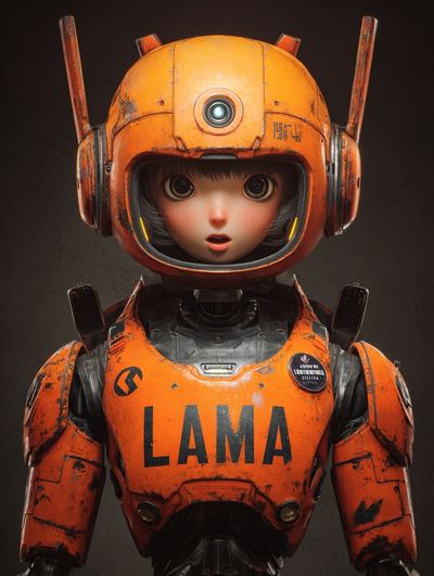 Robot Girl in Orange Armor — Digital Art Print. poster print