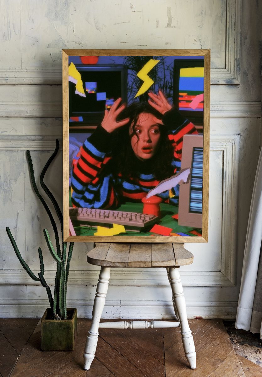 Retro Glitch Girl Portrait Poster. — room view 1