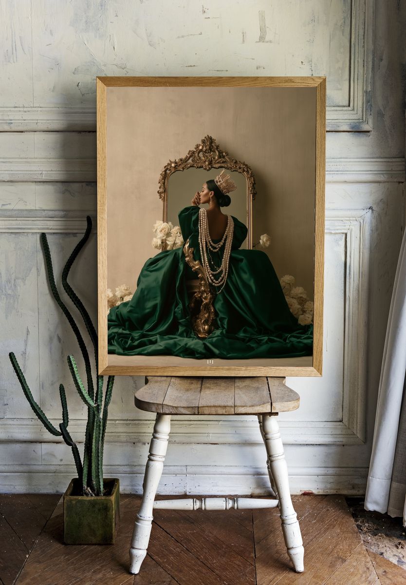 Regal Green Portrait Photography Poster. room preview
