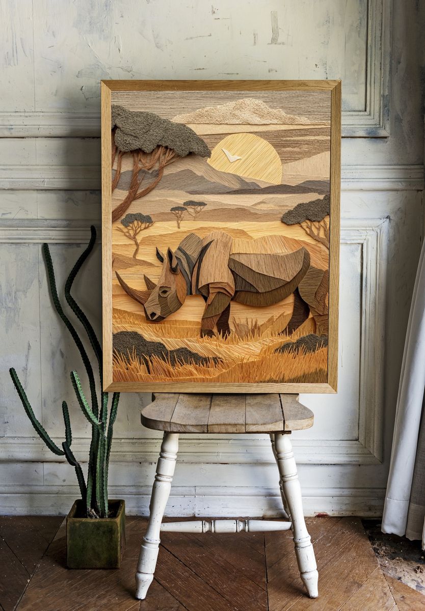 Rhino Savannah Paper Relief Poster room preview