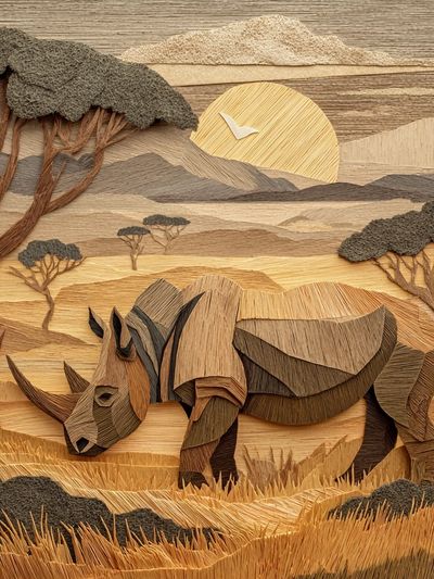 Rhino Savannah Paper Relief Poster. poster
