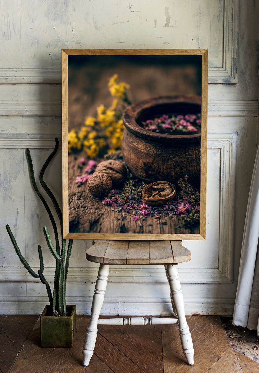 Rustic Herbal Still Life Poster. — room view 1