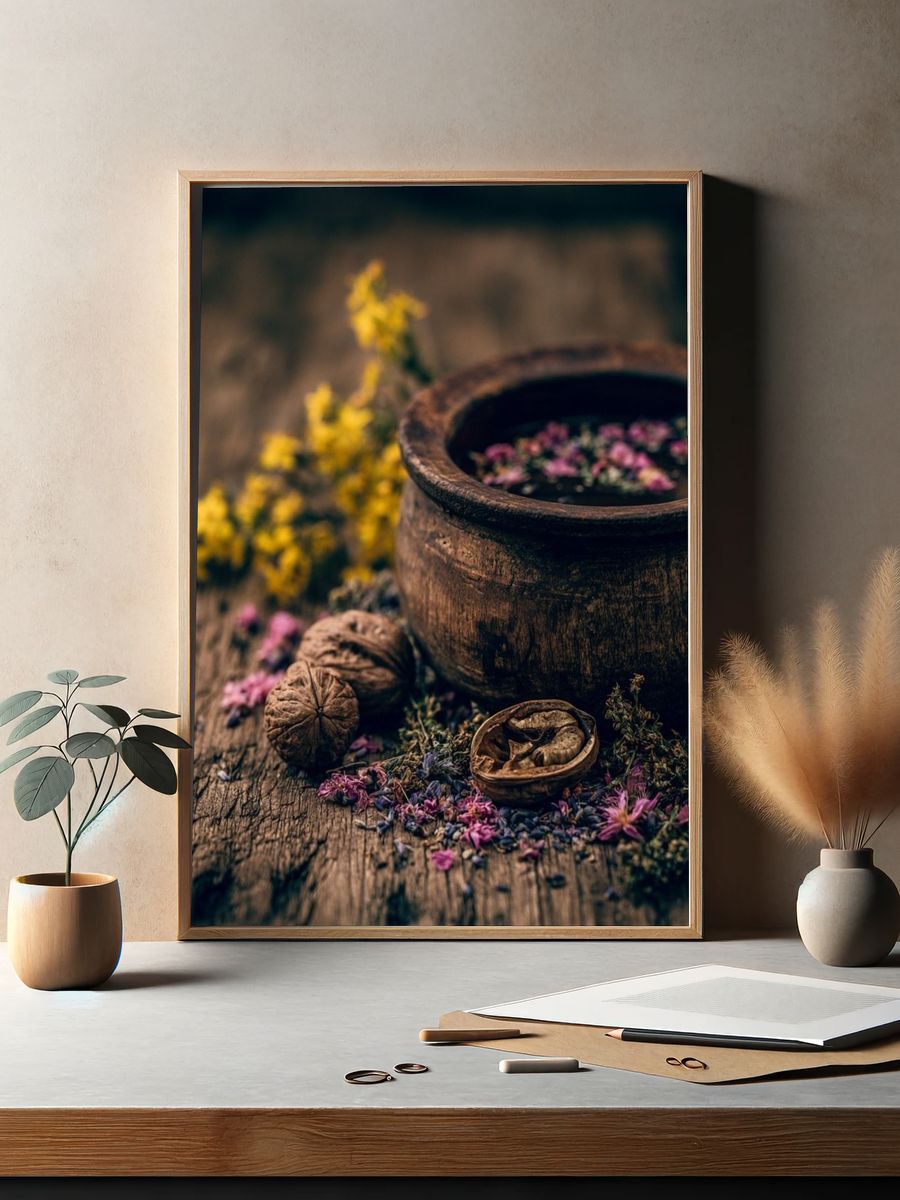 Rustic Herbal Still Life Poster. — room view 2