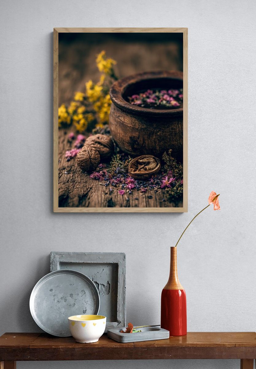Rustic Herbal Still Life Poster. — room view 3