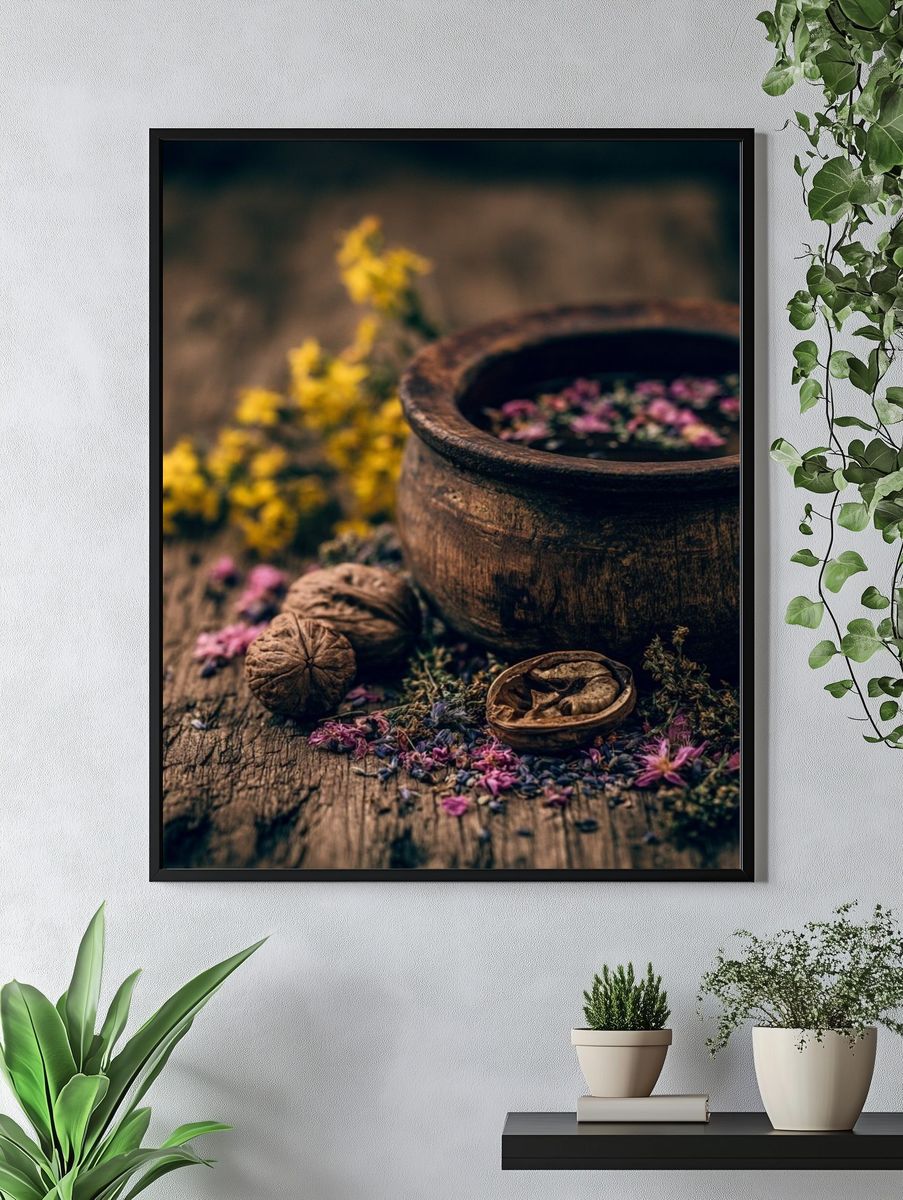 Rustic Herbal Still Life Poster. — room view 4
