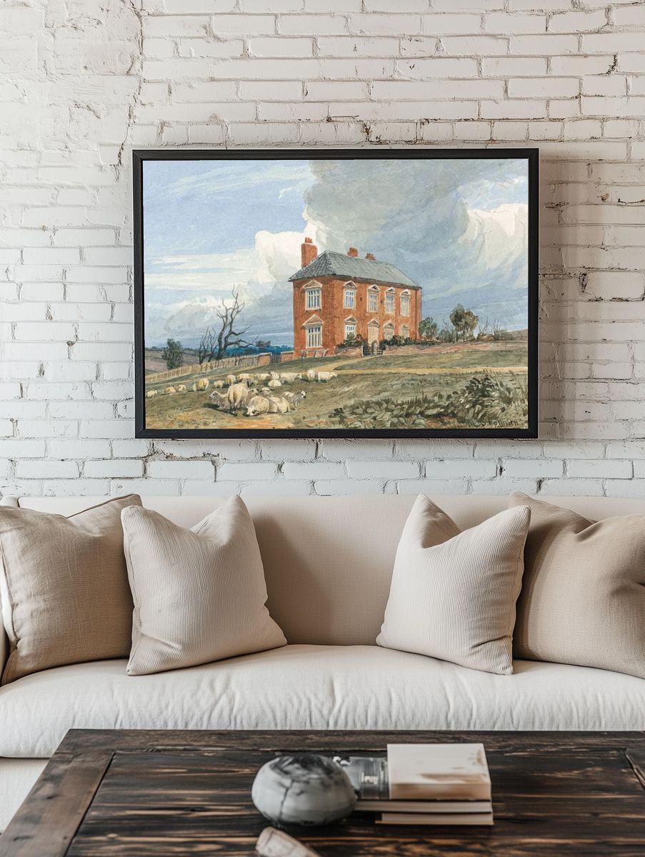 Rural House with Sheep — Fine Art Print room preview