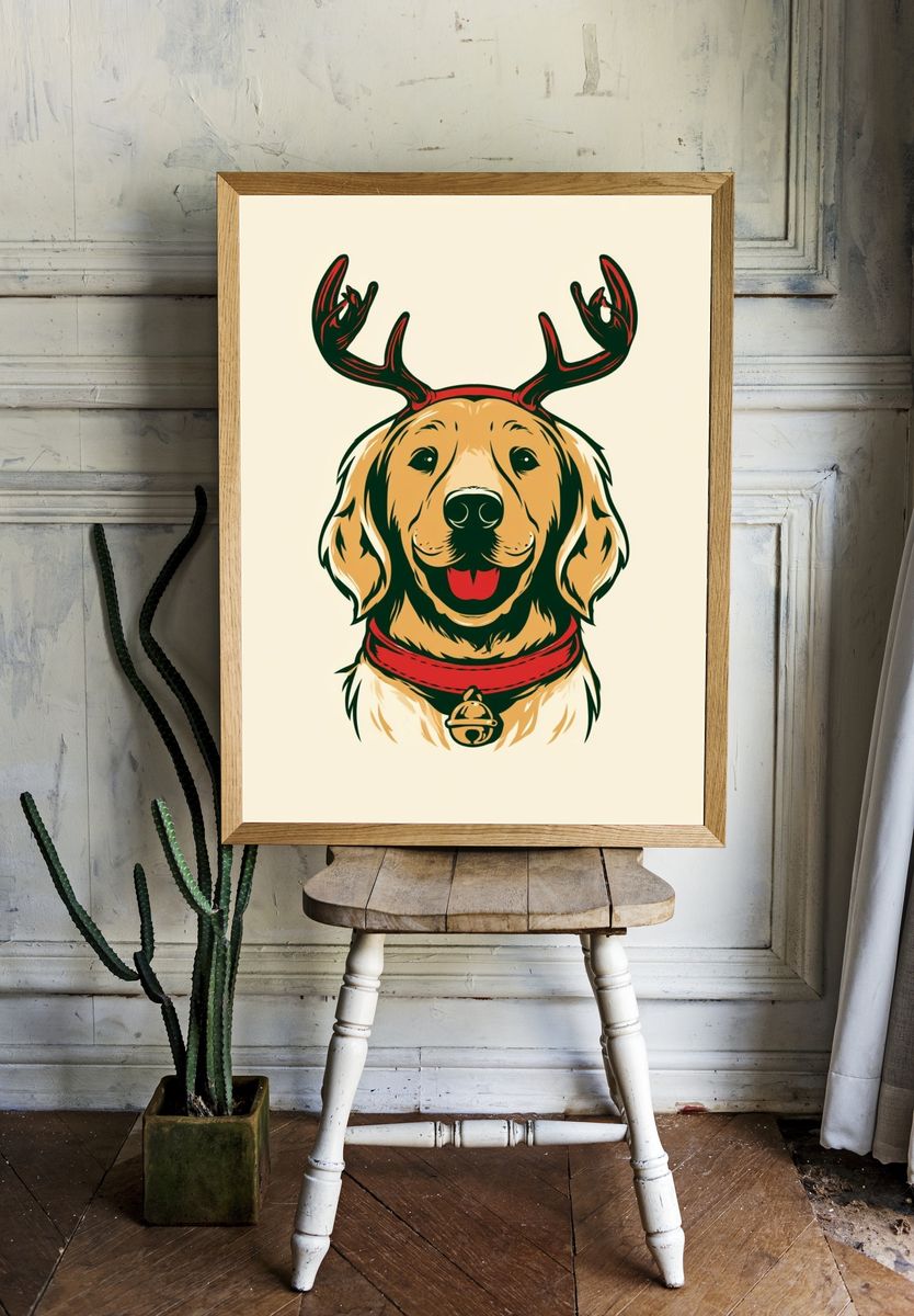 Reindeer Dog Illustration Poster. room preview