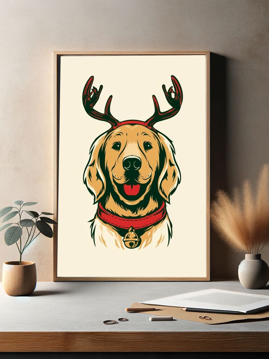 Reindeer Dog Illustration Poster. — room view 2