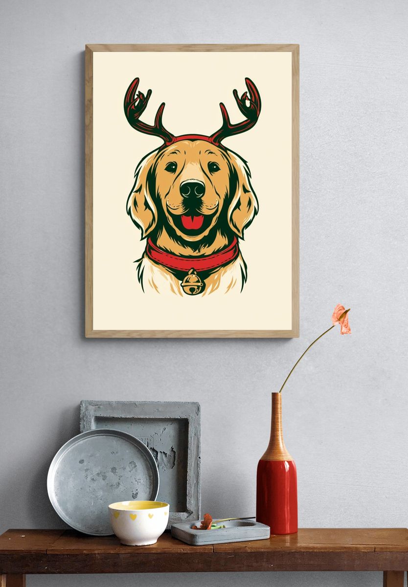 Reindeer Dog Illustration Poster. — room view 3