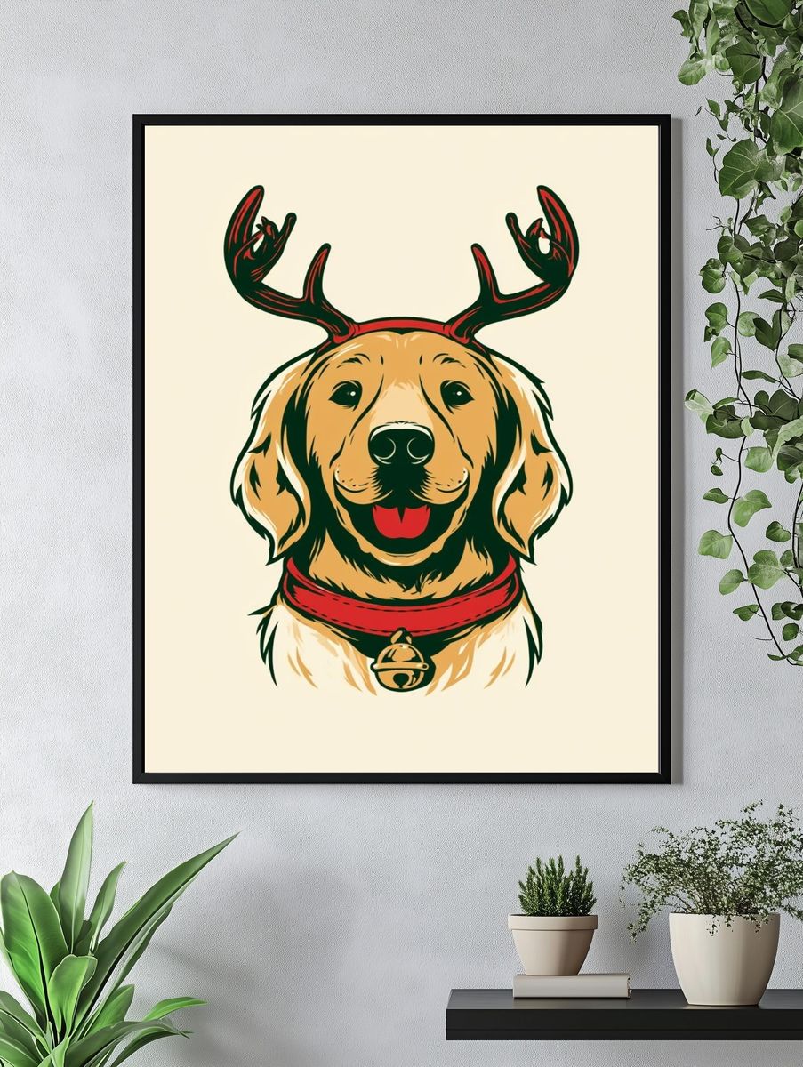 Reindeer Dog Illustration Poster. — room view 4