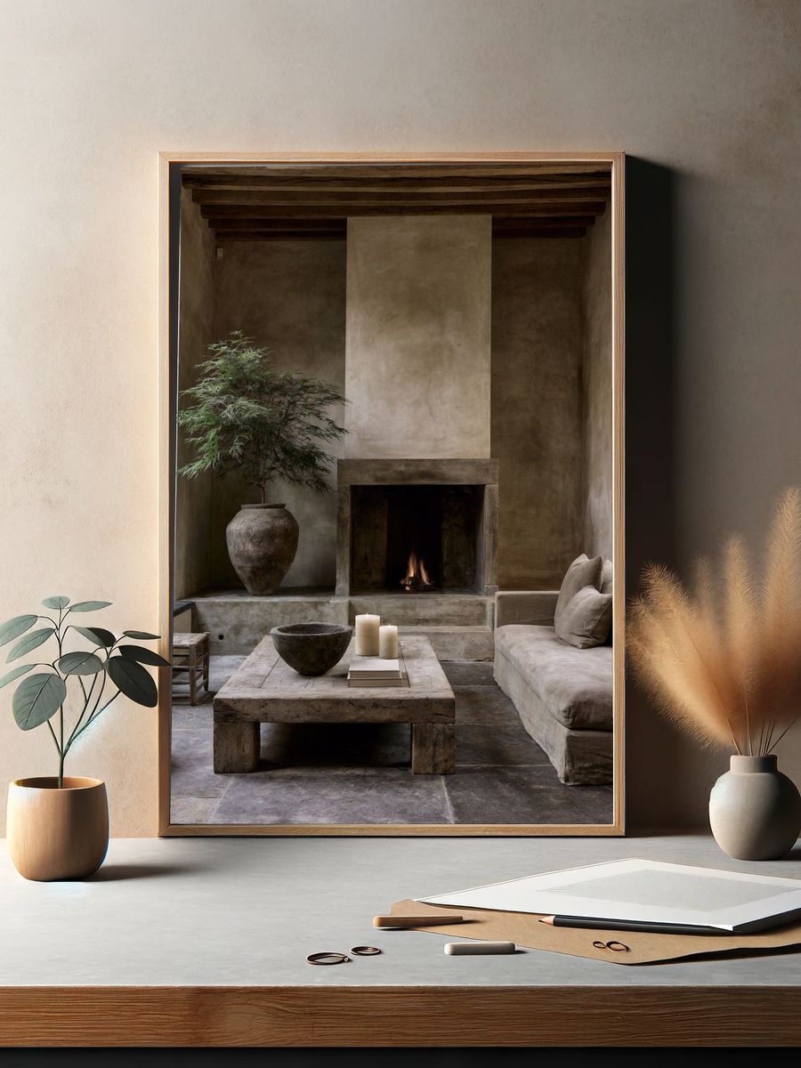 Rustic Earth-Tone Interior Photography Poster. — room view 2