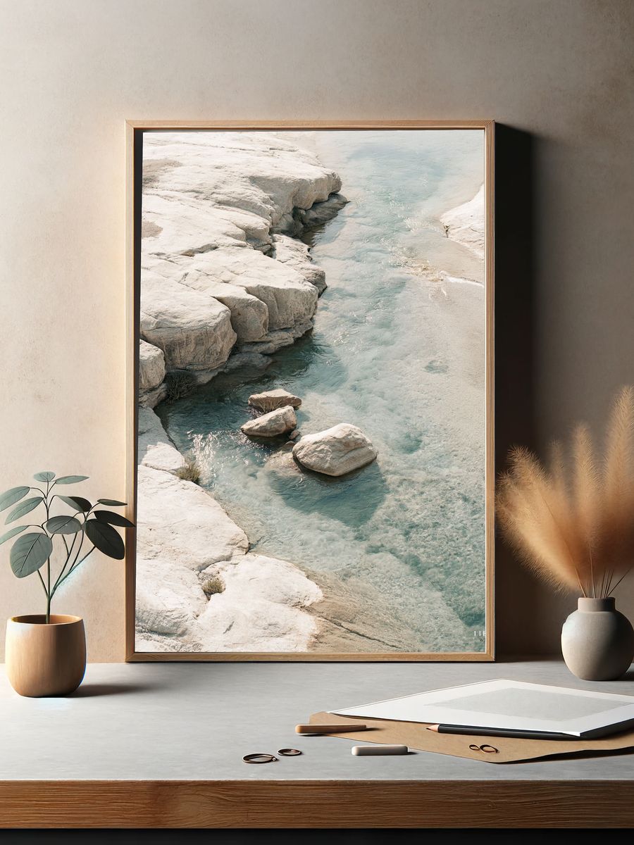 Serene River Rocks Photography Poster. — room view 2