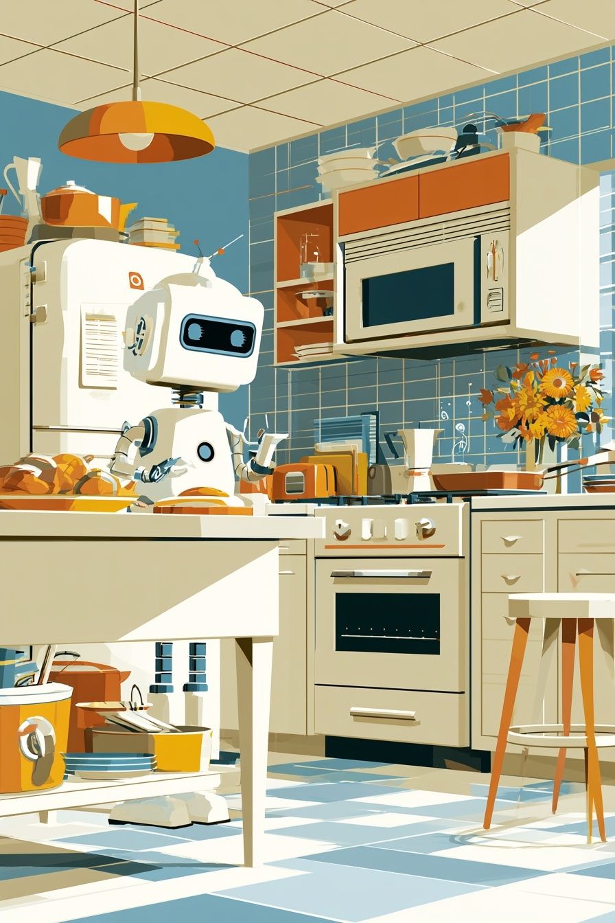 Retro Robot Kitchen Illustration Poster. poster — illustration art