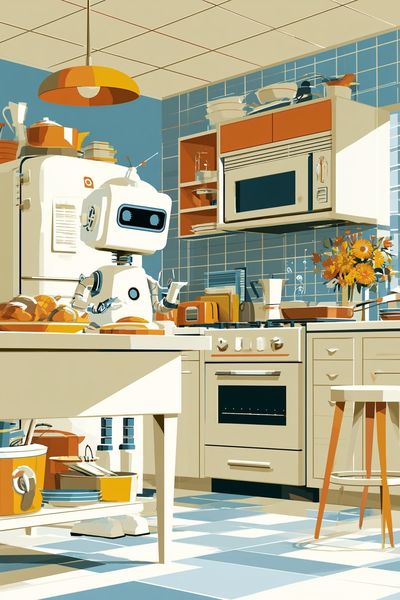 Retro Robot Kitchen Illustration Poster. poster