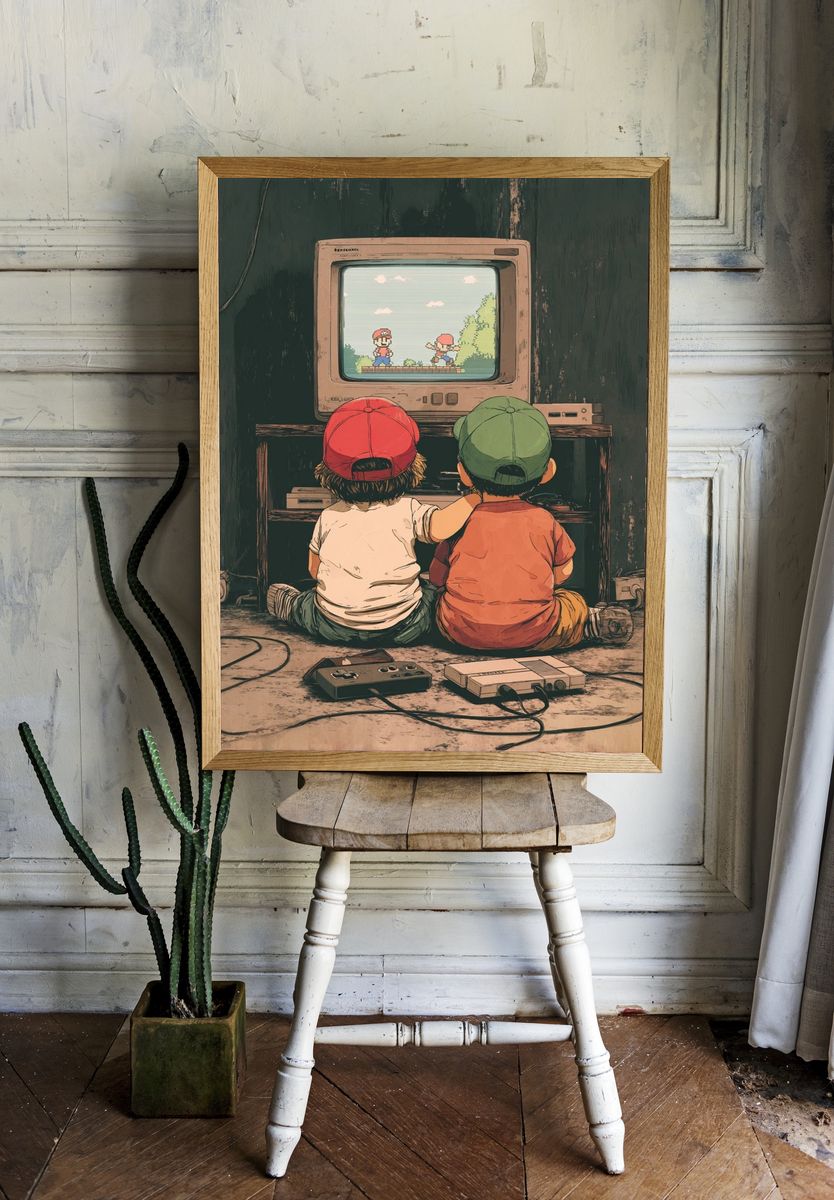 Retro Gaming Kids — Illustration Print room preview