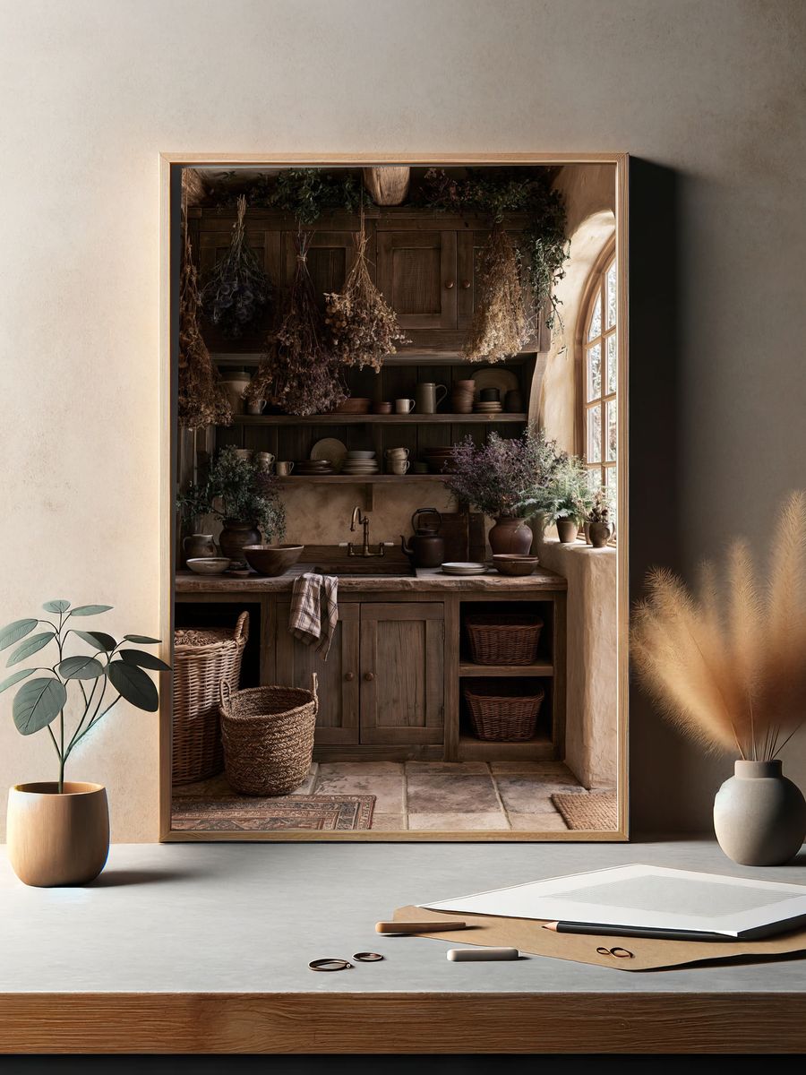 Rustic Herb Kitchen Interior Print. — room view 2