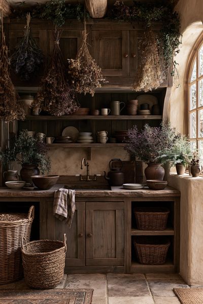 Rustic Herb Kitchen Interior Print. poster