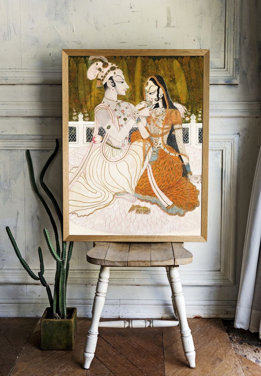 Radha and Krishna — Indian Miniature Art Print. — room view 1