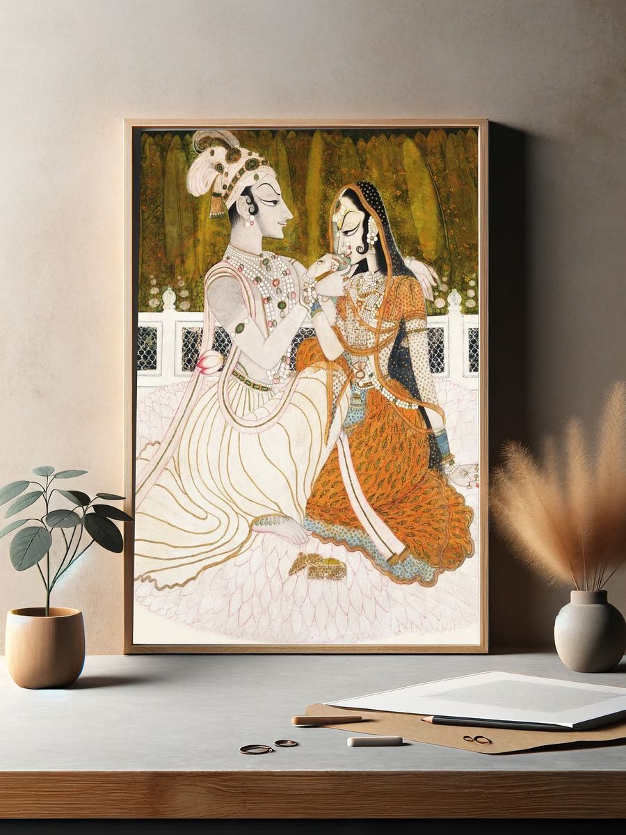 Radha and Krishna — Indian Miniature Art Print. — room view 2